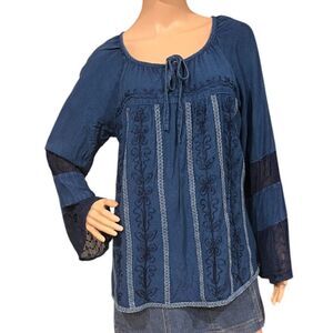 STUDIO WEST APPAREL Women's Blue BOHO Flowy Tunic Top Sz M